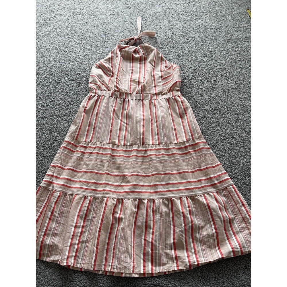 Kaari Women Midi Dress Alter Back City Red Stripe Size XLP New